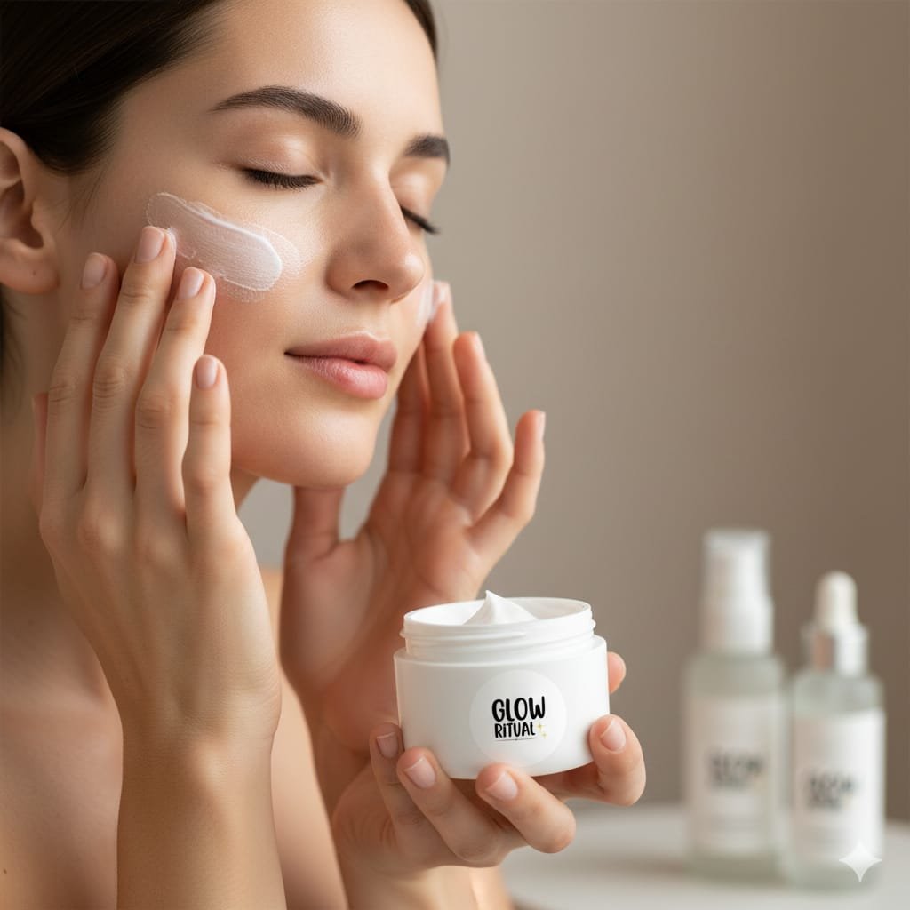 one women applying moisturizer on her face